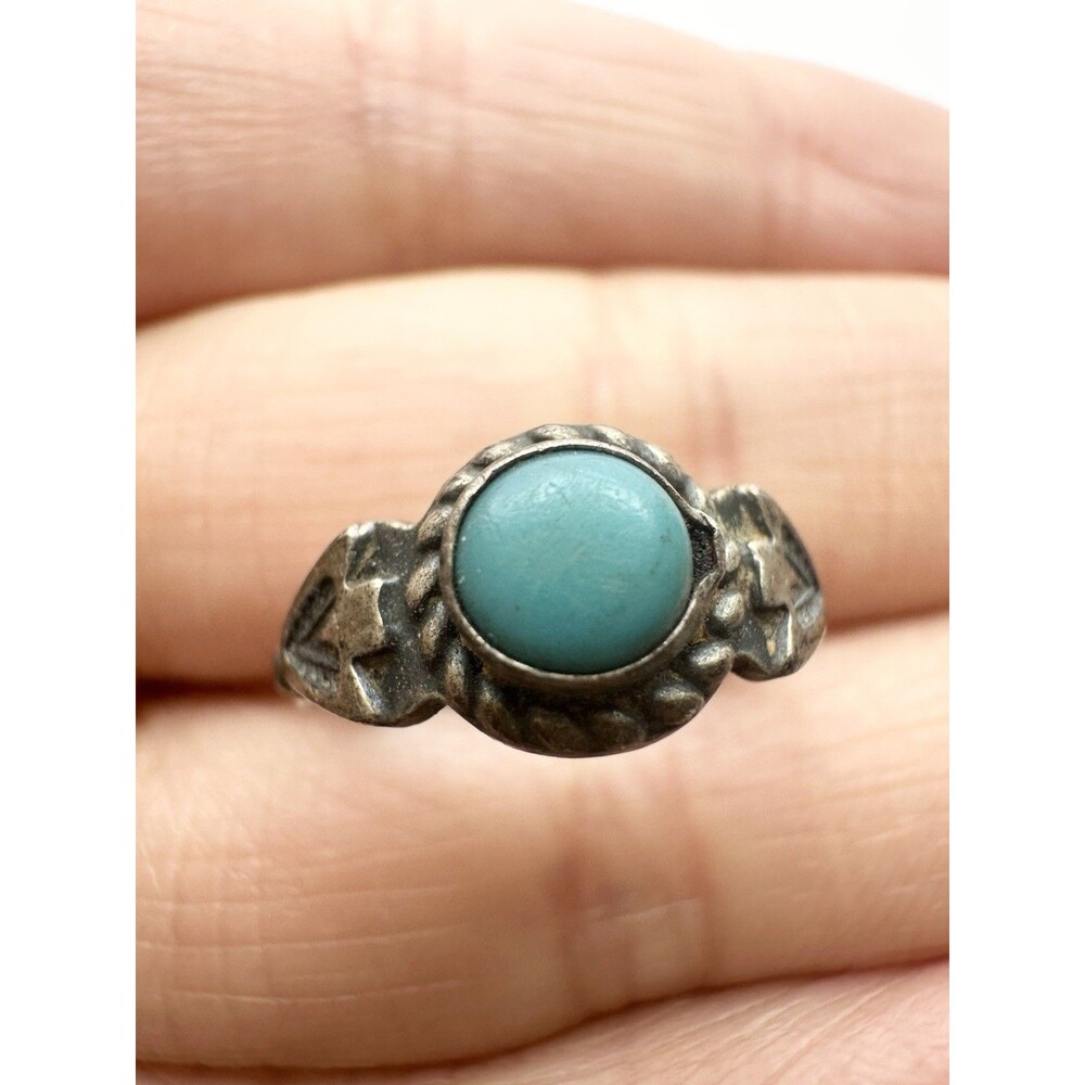 Vintage Sterling Silver Southwestern Turquoise Ring Size 2.5 Open Band